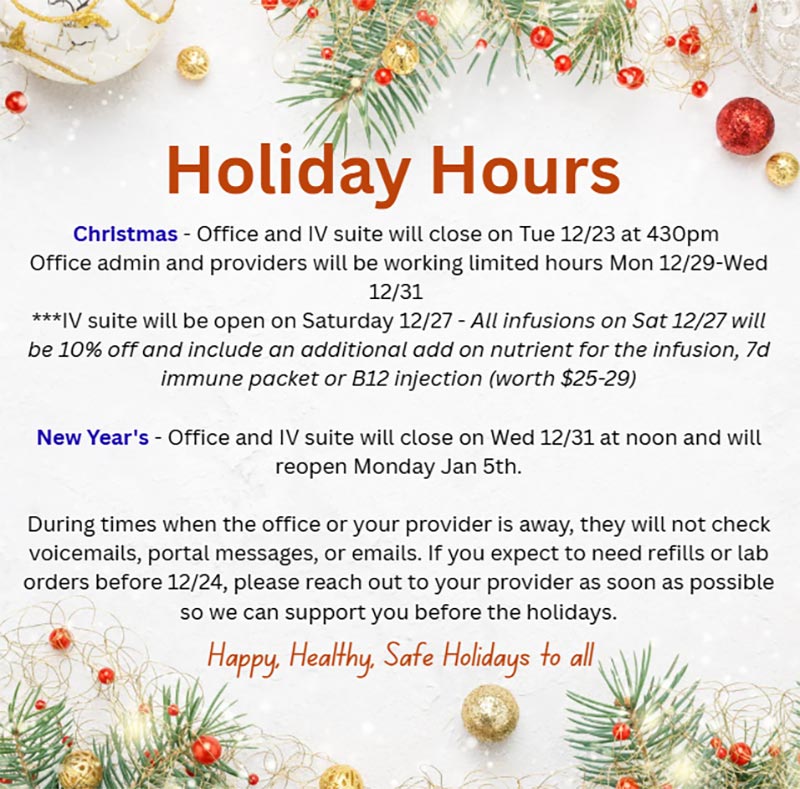 Holiday hour information for 4 Better Health Medicine
